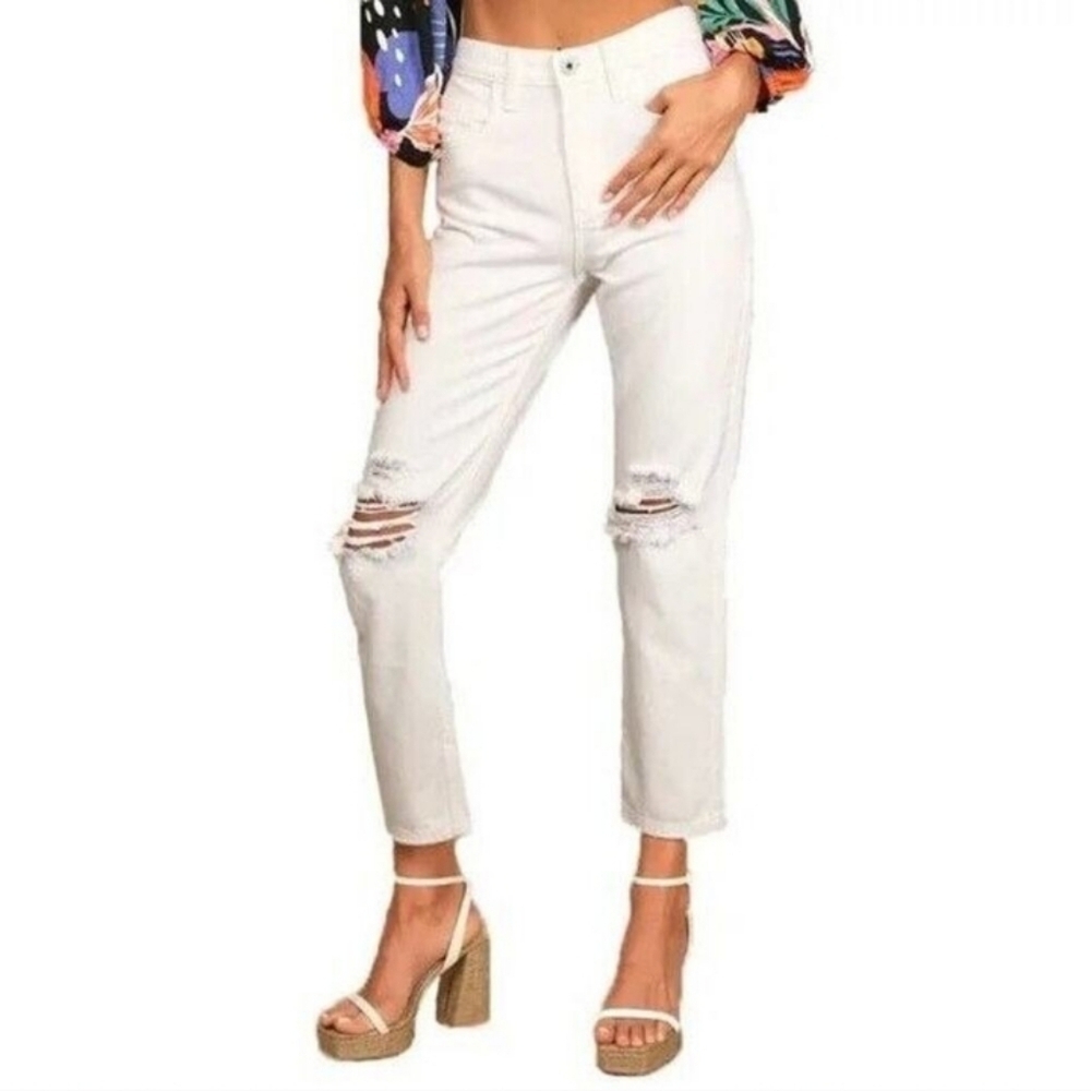 AFRM Women's White Luisa Distressed High Rise Ankle Crop Skinny Jeans Size 27